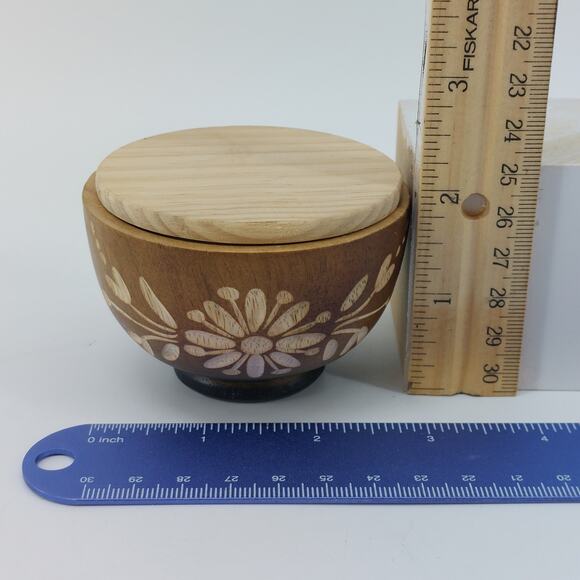 Wooden Trinket Wooden Box Bow Hand Carved Flower - Picture 3 of 12